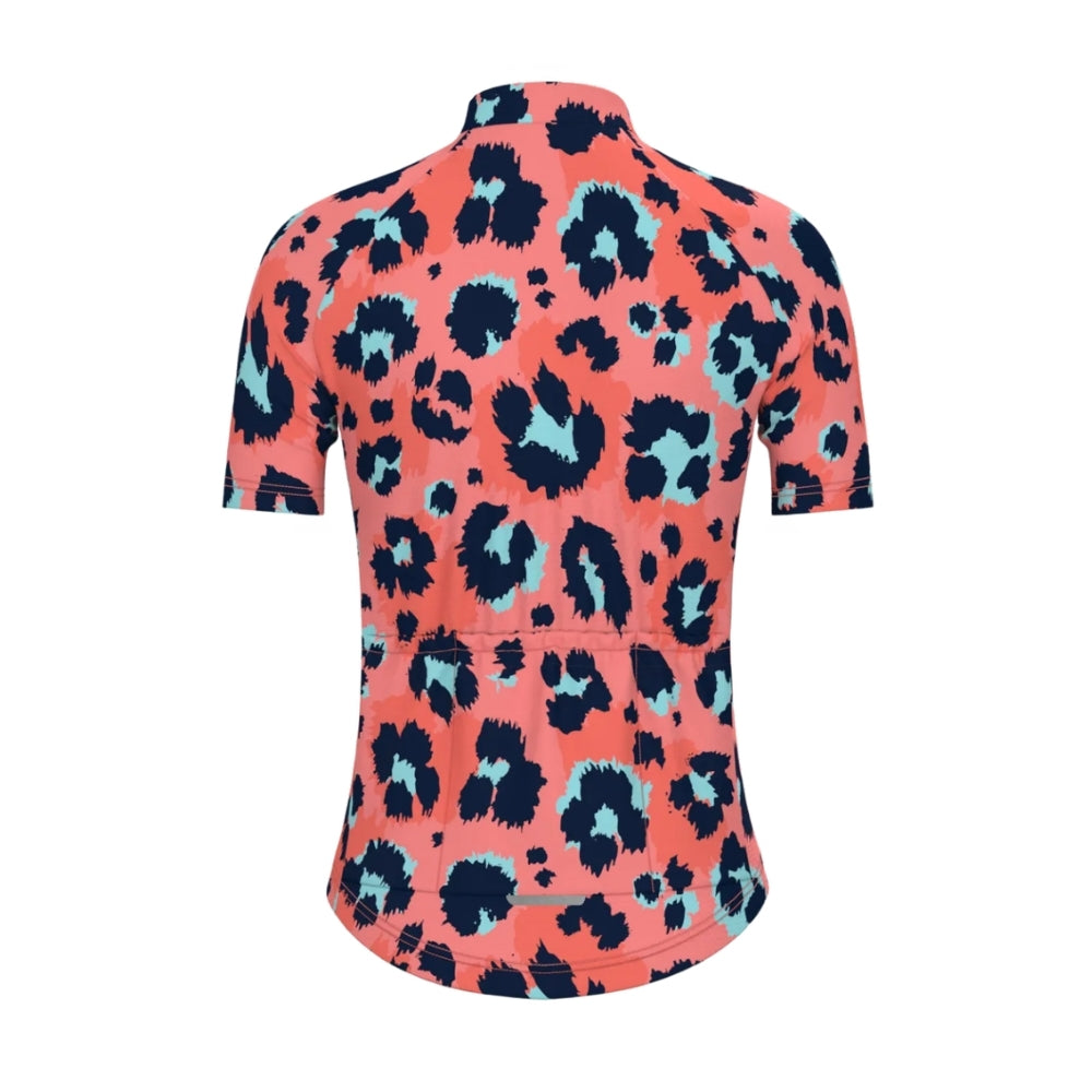 Pink Leopard Cycling Short Sleeve Jersey Womens, Leopard Cycling Jersey For Ladies CZ0107