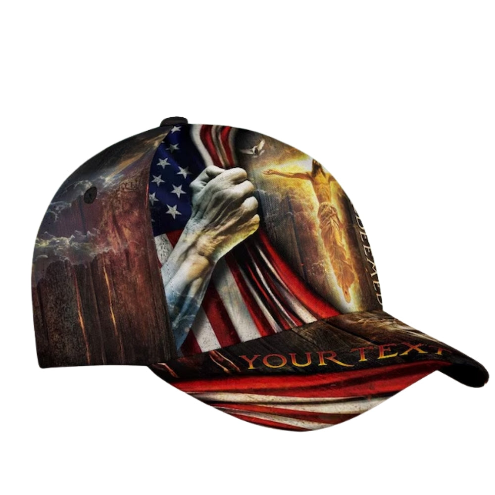Redeemed Custom USA Flag Jesus 3D Baseball Cap, Custom Christian Caps Hats CP0103