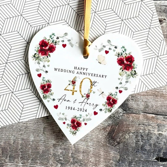 Custom On Your Ruby Wedding Anniversary Mom & Dad Ceramic Ornament, Custom 40th Anniversary Ornament WD0301