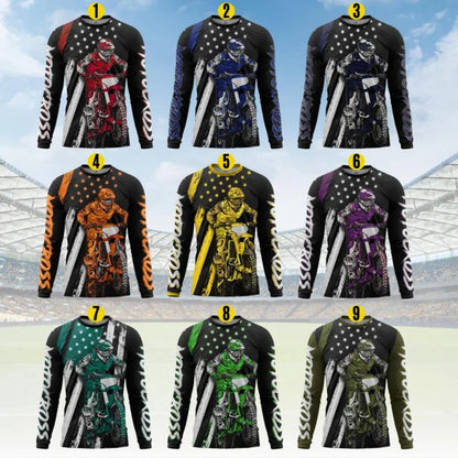 Custom American Flag Mens Long Sleeve Motocross Jersey, Custom Patriotic Motocross Jersey ME0041