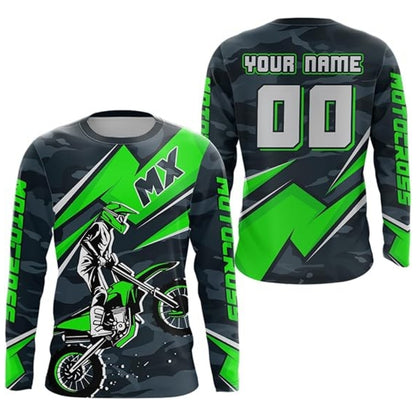 Custom Name Number MX Motocross Long Sleeve Mens Jersey, Blue And Black Custom Dirt Bike Jersey MZ0077