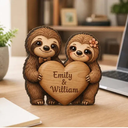 Custom Sloth Couple Layer Wooden Plaque, Personalized Sloth Wedding Keepsake Wooden Block WD0996