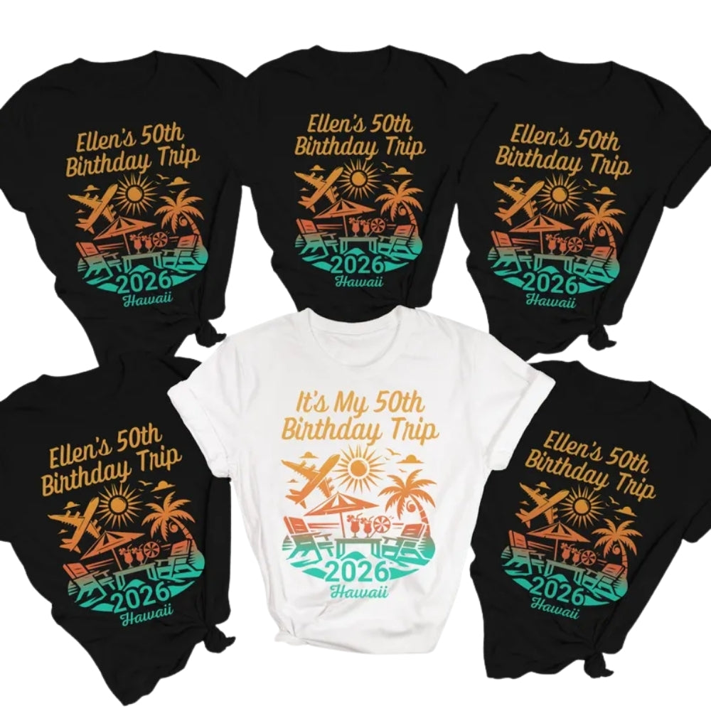 It's My 50th Birthday Trip Custom Birthday Matching Group T Shirt, Custom Beach Birthday Trip Matching Shirts ET0888