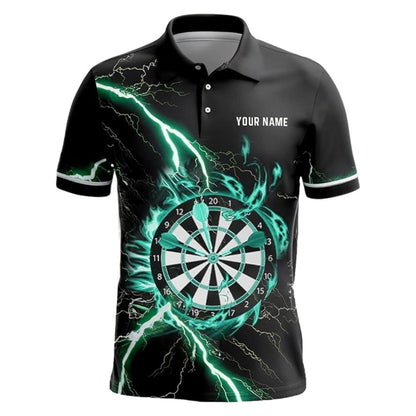 Custom Cyan Thunder Lightning Dart Polo Shirt For Mens, Custom Thunder Darts Team Shirts DZ0013