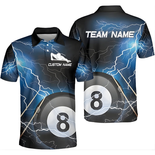 Custom Blue Thunder 8 Ball Billiard Polo Shirt For Mens, Custom 8 Ball Pool Billiard Team Shirts BIZ0201