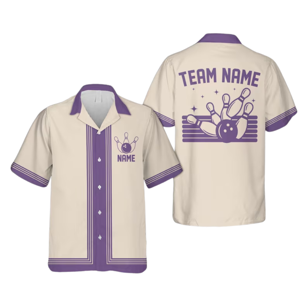 Custom Blue Beige Vintage Bowling Hawaiian Shirt Men, Custom Vintage Bowling Team Shirts BE0130