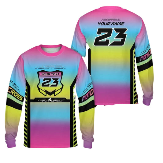 Personalised Neon Mens Long Sleeve Motocross Jersey, Custom Motocross Shirts ME0042