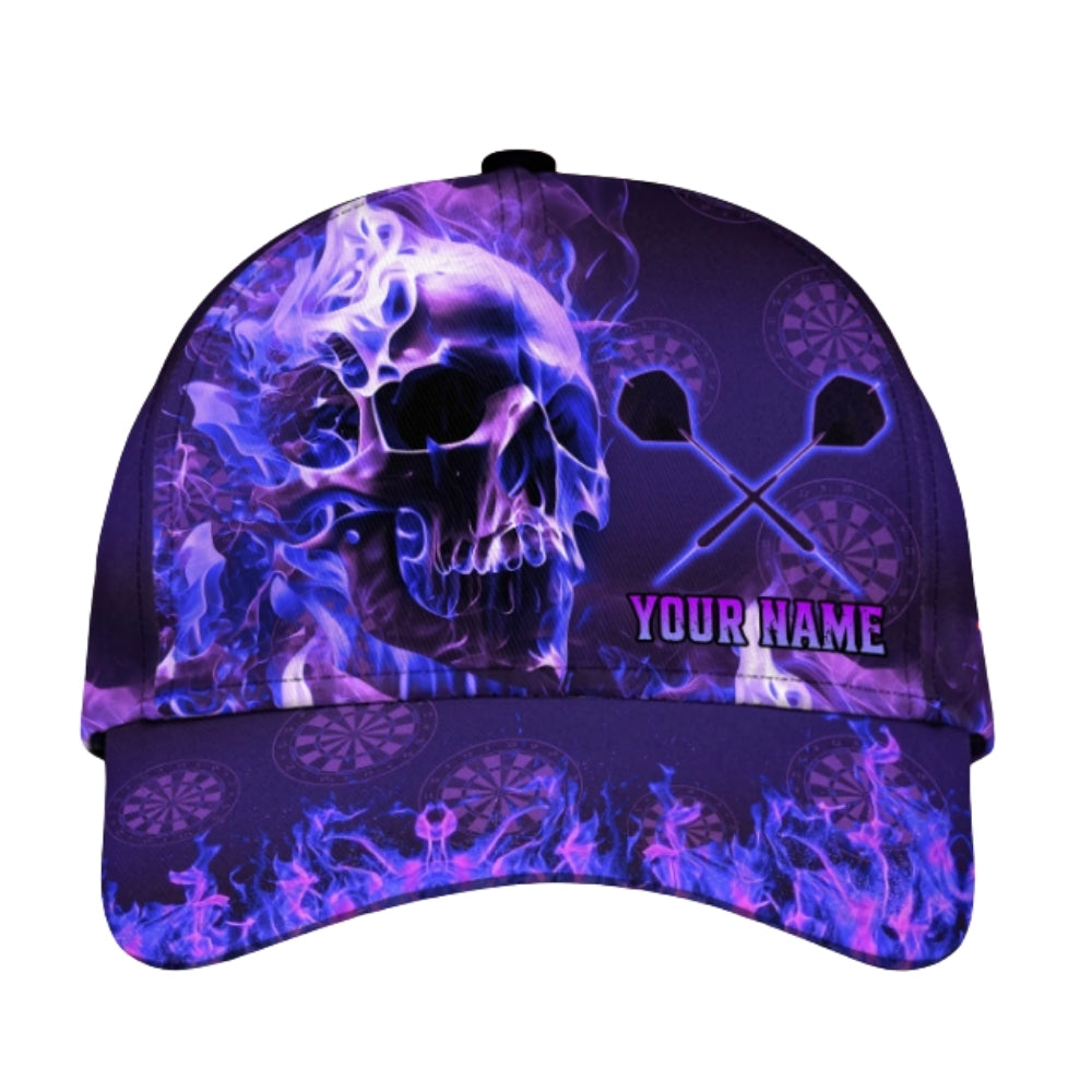 Custom Blue Flame Skull Dart Baseball Cap 3D Printed, Custom Skull Dart Hat With Name CP0481