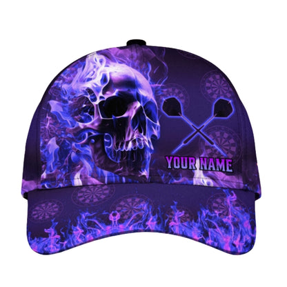 Custom Blue Flame Skull Dart Baseball Cap 3D Printed, Custom Skull Dart Hat With Name CP0481