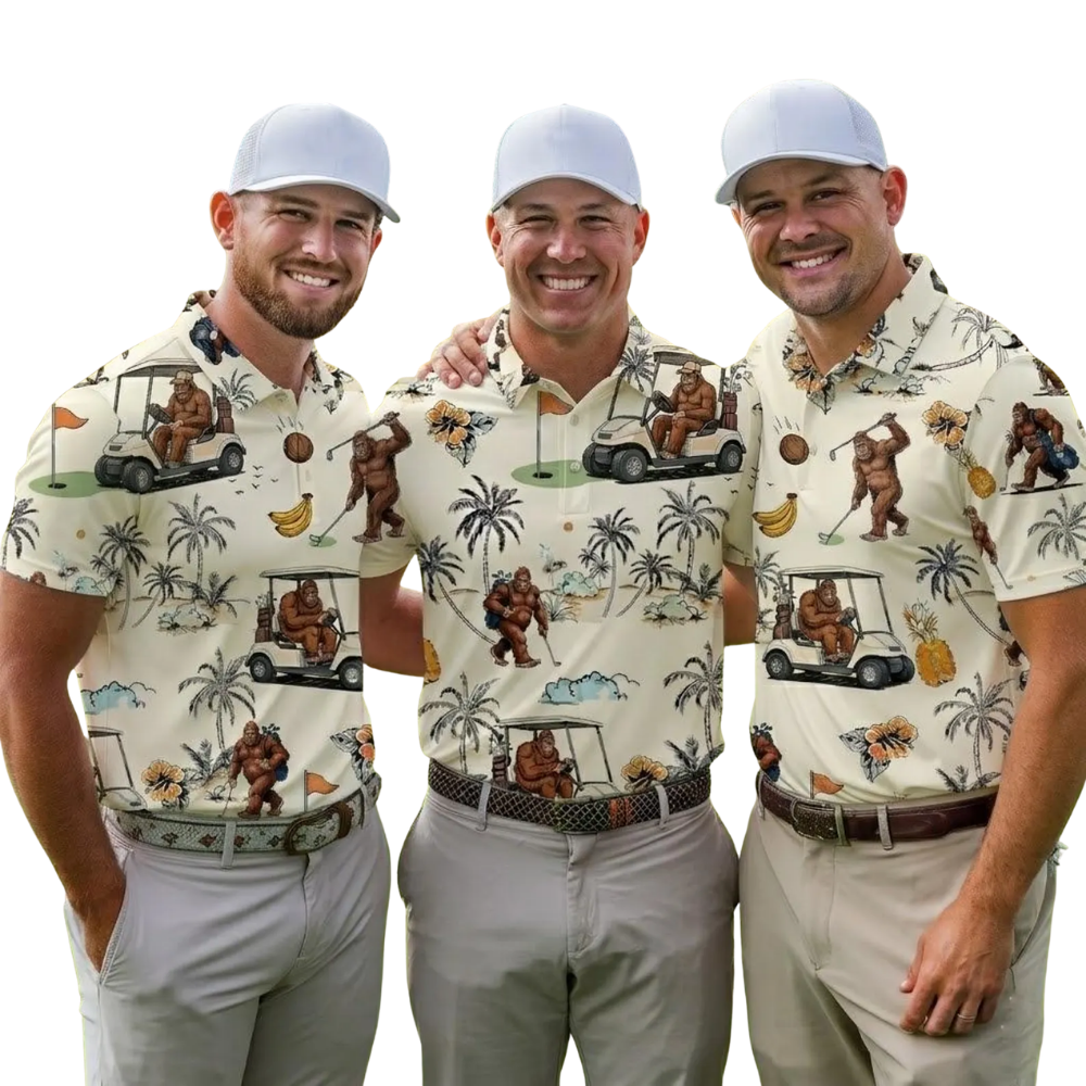 Bigfoot Tropical Golf Polo Shirt For Men, Bigfoot Sasquatch Golf Shirts GE0532