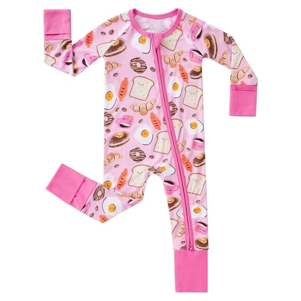 Breakfast Food Pink Baby Romper Convertible Zippy, Food Convertible Romper For Baby BB0410