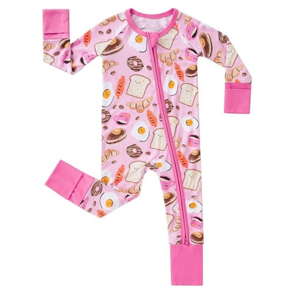 Breakfast Food Pink Baby Romper Convertible Zippy, Food Convertible Romper For Baby BB0410