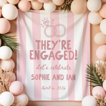Personalized They're Engaged Blue Striped Banner, Custom Engagement Banner WD0413