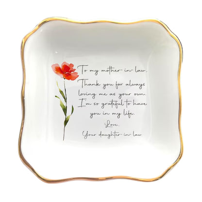 To My Mother In Law Custom Birth Month Flower Ring Dish From Daughter In Law, Personalized Wedding Ring Dish For Mother In Law WD0153