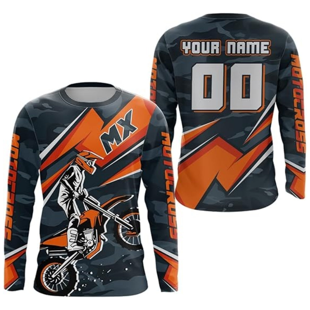 Custom Name Number MX Motocross Long Sleeve Mens Jersey, Blue And Black Custom Dirt Bike Jersey MZ0077