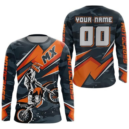 Custom Name Number MX Motocross Long Sleeve Mens Jersey, Blue And Black Custom Dirt Bike Jersey MZ0077