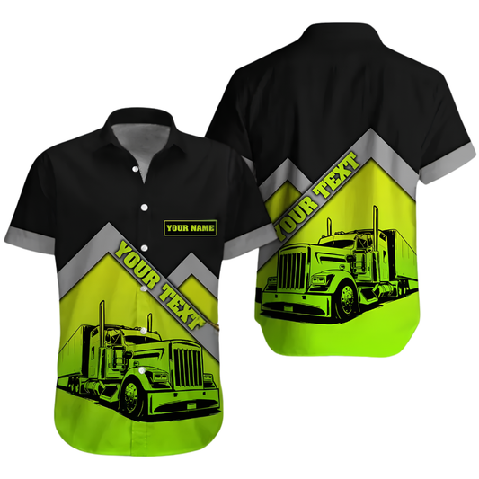 Personalized Semi Truck Workwear Hawaiian Shirt For Men, Custom Trucker Uniform Shirts HE0286