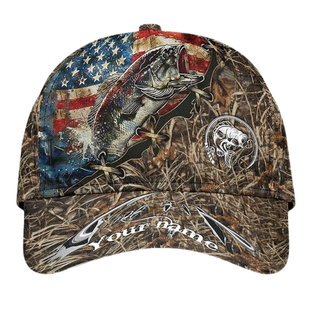 Custom US Flag Fishing Camo Baseball Cap, Custom Caps For Fishing Lovers CP0227
