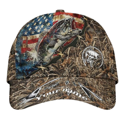 Custom US Flag Fishing Camo Baseball Cap, Custom Caps For Fishing Lovers CP0227