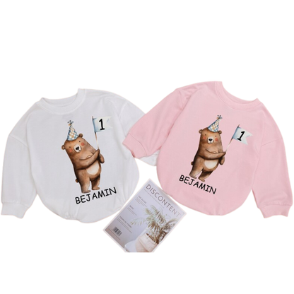 Custom Bear First Birthday Baby Romper Sweatshirt, Custom Bear 1st Birthday Romper Sweatshirt For Baby BB0547