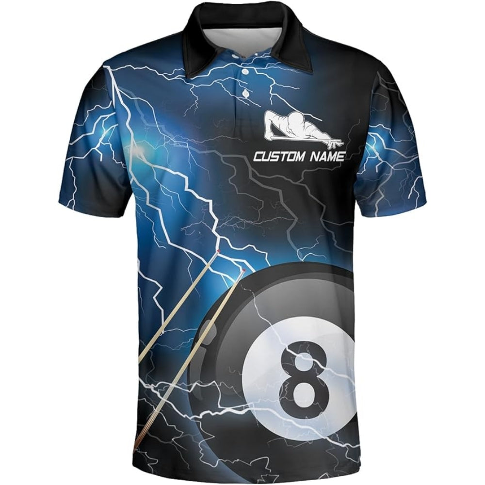 Custom Blue Thunder 8 Ball Billiard Polo Shirt For Mens, Custom 8 Ball Pool Billiard Team Shirts BIZ0201