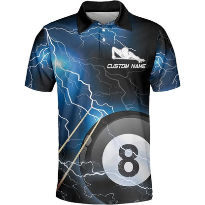 Custom Blue Thunder 8 Ball Billiard Polo Shirt For Mens, Custom 8 Ball Pool Billiard Team Shirts BIZ0201