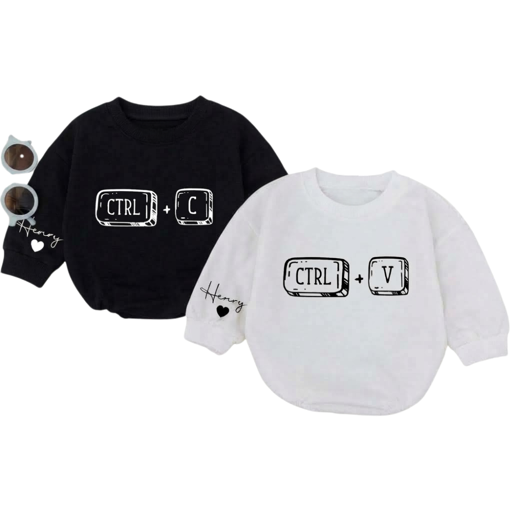 Personalized Ctrl C Ctrl V Twins Baby Romper Sweatshirt, Custom Name Twins Sibling Sweatshirts ET1537