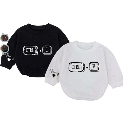 Personalized Ctrl C Ctrl V Twins Baby Romper Sweatshirt, Custom Name Twins Sibling Sweatshirts ET1537