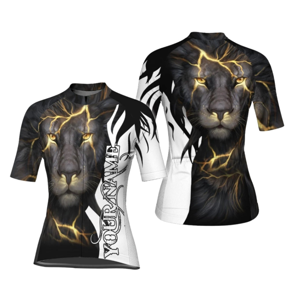 Custom Name Lion Short Sleeve Cycling Jersey For Women, Custom Lion Cycling Jersey Ladies CG0652