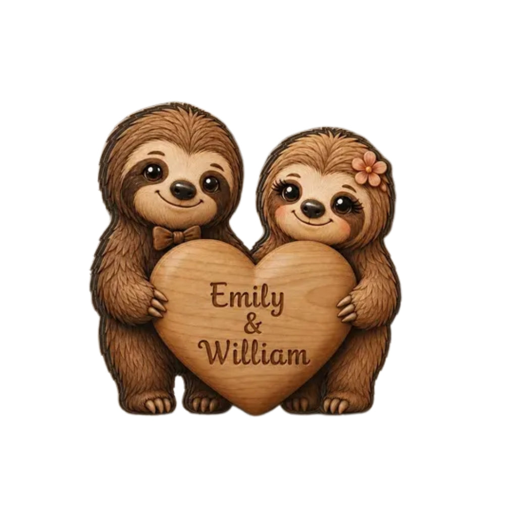 Custom Sloth Couple Layer Wooden Plaque, Personalized Sloth Wedding Keepsake Wooden Block WD0996
