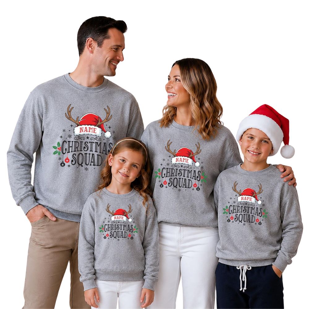 Custom Christmas Squad Family Matching Sweatshirt, Custom Christmas Sweatshirt For Family ET1643