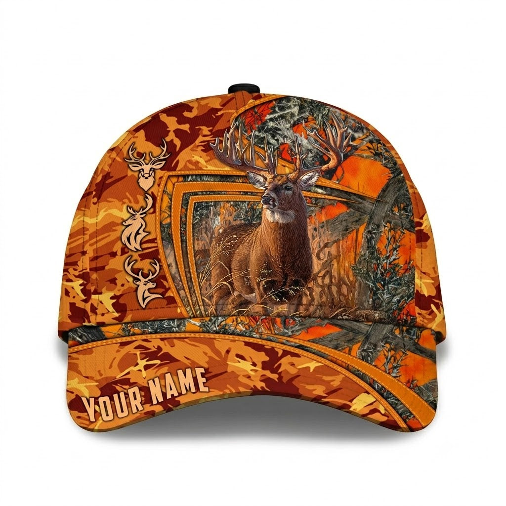 Deer Hunting Custom Orange Forest Baseball Cap, Custom Deer Hunter Cap Hat CP0740
