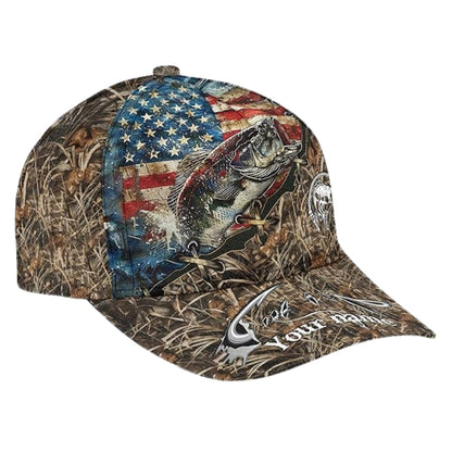 Custom US Flag Fishing Camo Baseball Cap, Custom Caps For Fishing Lovers CP0227