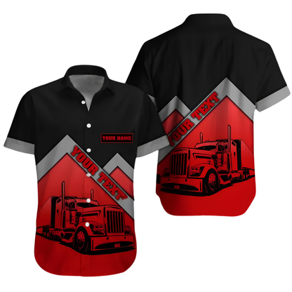 Personalized Semi Truck Workwear Hawaiian Shirt For Men, Custom Trucker Uniform Shirts HE0286
