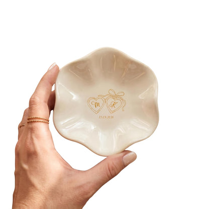 Custom Couple Initials Lotus Wedding Jewelry Dish, Custom Wedding Ring Dish WD0454