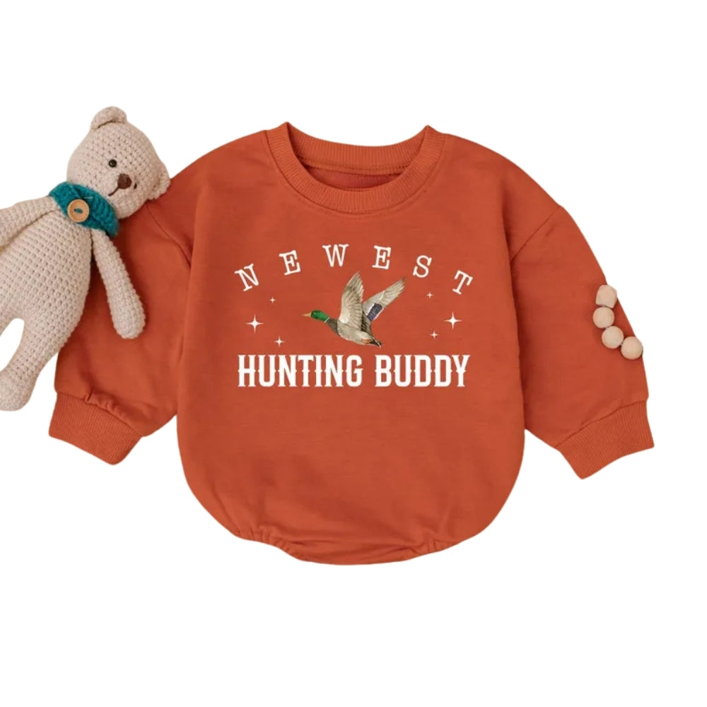 Newest Hunting Buddies Mallard Duck Baby Romper Sweatshirt, Hunting Baby Romper Sweater BB0686