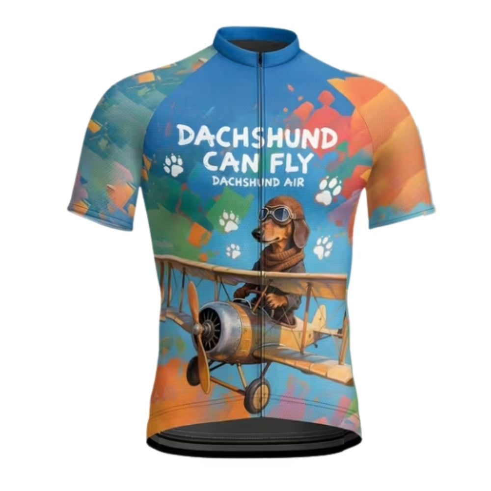 Dachshund Can Fly Men's Colorful Cycling Short Sleeve Jerseys, Dachshund Cycling Jerseys For Mens CE0026