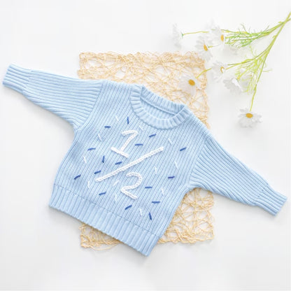 Half Birthday Baby Embroidered Knit Sweater, 1/2 Birthday Baby Sweatshirt BB0771