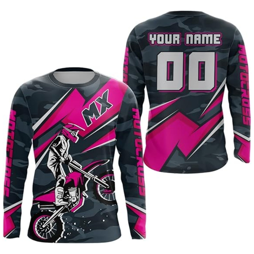 Custom Name Number MX Motocross Long Sleeve Mens Jersey, Blue And Black Custom Dirt Bike Jersey MZ0077