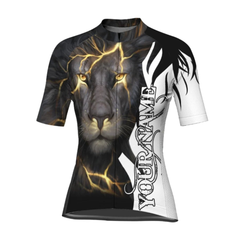 Custom Name Lion Short Sleeve Cycling Jersey For Women, Custom Lion Cycling Jersey Ladies CG0652