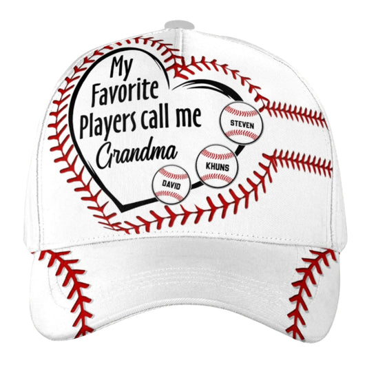 My Favourite Players Call Me Grandma Custom Baseball 3D Printed Cap With Kid Names, Custom Baseball Cap Hat For Mother Day CP0482