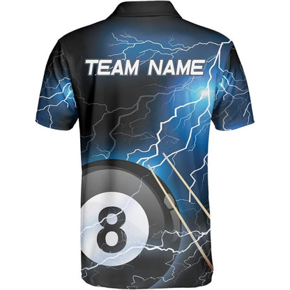 Custom Blue Thunder 8 Ball Billiard Polo Shirt For Mens, Custom 8 Ball Pool Billiard Team Shirts BIZ0201