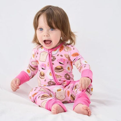 Breakfast Food Pink Baby Romper Convertible Zippy, Food Convertible Romper For Baby BB0410