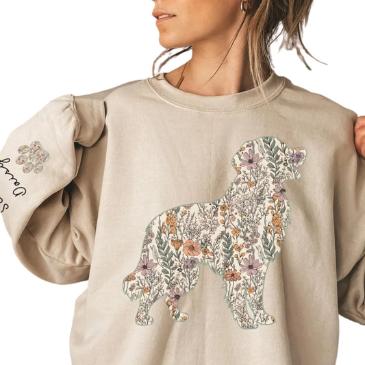 Custom Golden Retriever Floral Mom Sweatshirt, Personalized Golden Retriever Lover Sweatshirt 2D1000