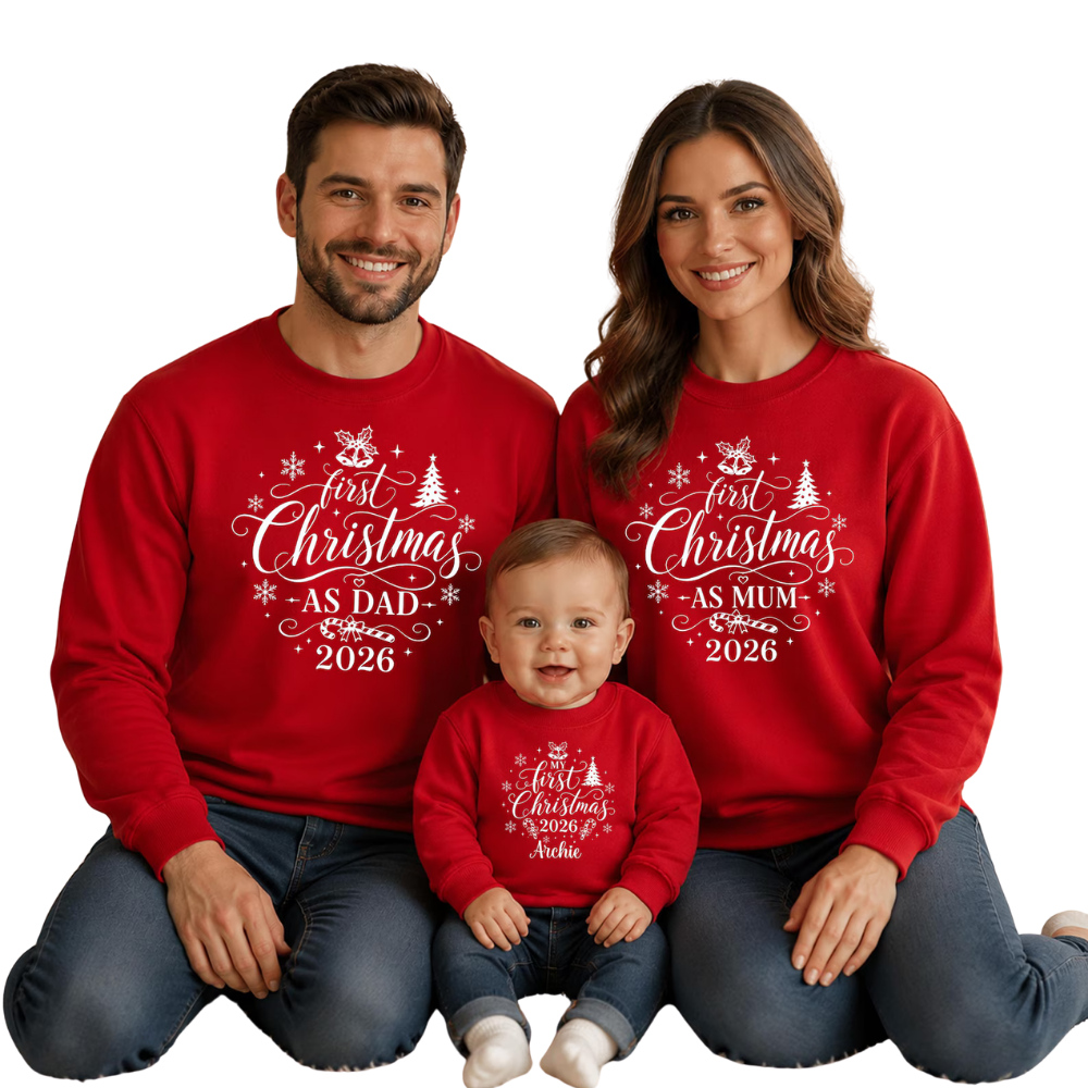 First Christmas As Mum Dad Custom Family Matching Sweatshirt, Personalized Family Christmas Sweatshirt ET1644