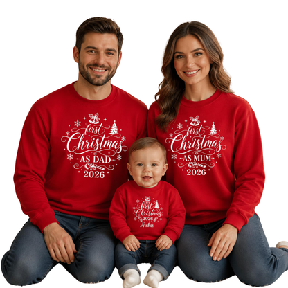 First Christmas As Mum Dad Custom Family Matching Sweatshirt, Personalized Family Christmas Sweatshirt ET1644