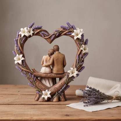 Custom Heart Couple Wooden Plaque Lavender Flower, Custom Wedding Wooden Block WD0799