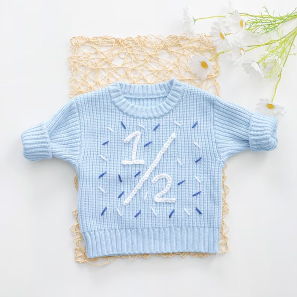 Half Birthday Baby Embroidered Knit Sweater, 1/2 Birthday Baby Sweatshirt BB0771