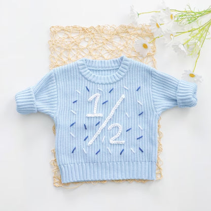 Half Birthday Baby Embroidered Knit Sweater, 1/2 Birthday Baby Sweatshirt BB0771