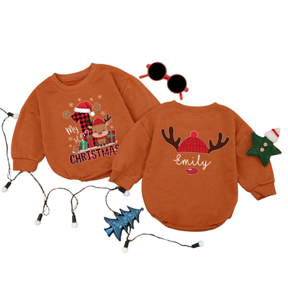 Personalized My 1st Christmas Baby Romper Sweater, Custom Name Baby First Christmas Romper Sweatshirt BB0248